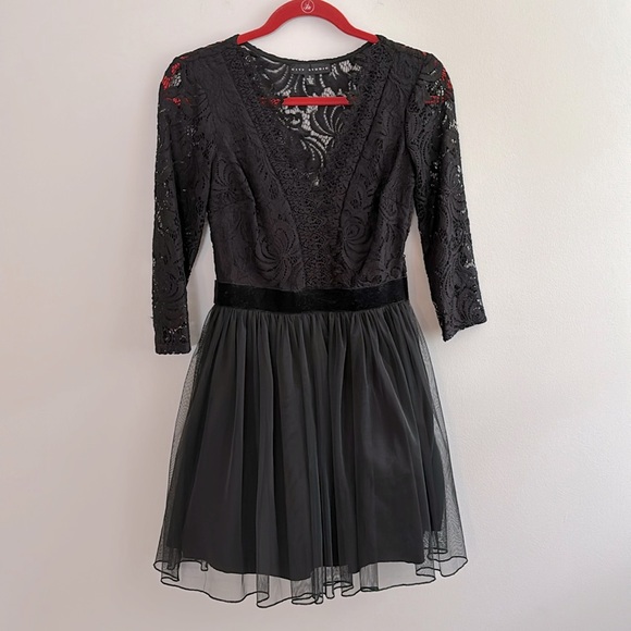 City Studio Dresses & Skirts - City Studio Juniors open lace 3/4 sleeve mini black cocktail dress w/ full skirt